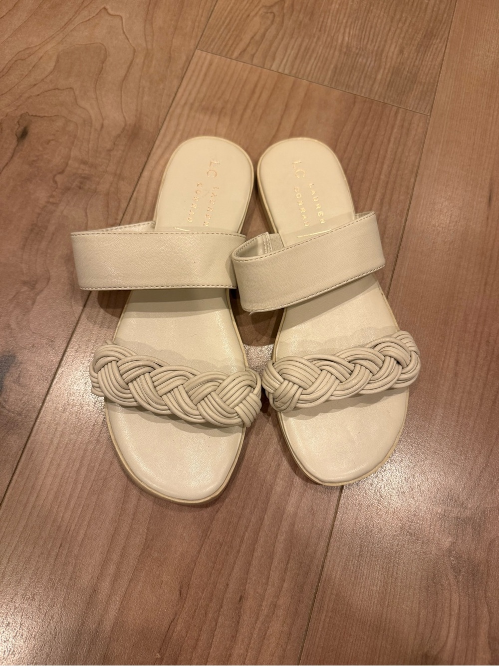 LC Lauren Conrad Ivory Braided-Strap Slide Sandals